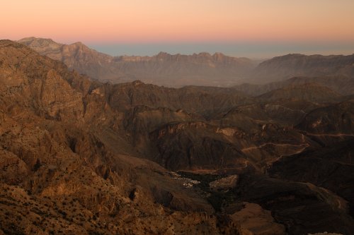 Sultanate of Oman - Balat Sayt village emerging from the shadows in the early morning (VO-07-0228)